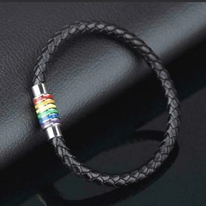 Pride Braided Leather Bracelet Magnetic Rainbow Clasp